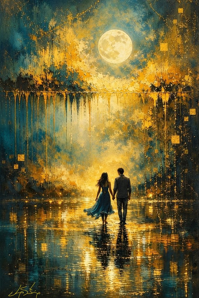 teal and gold wall art