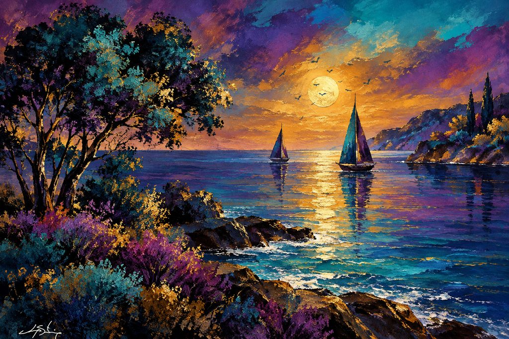 Twilight Sailboats Art Print