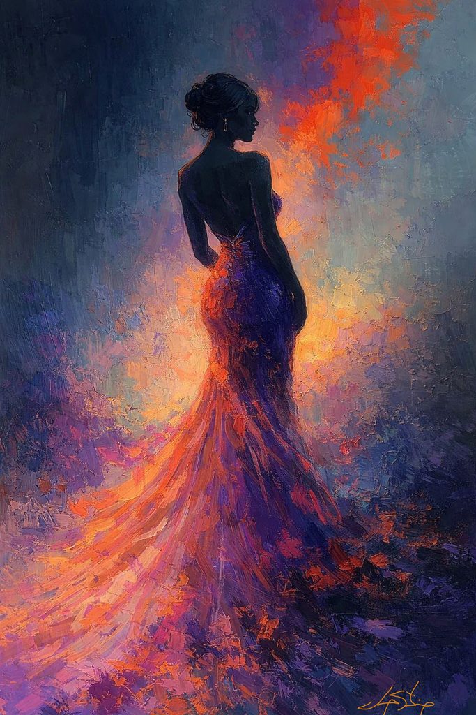 elegant evening gown abstract art