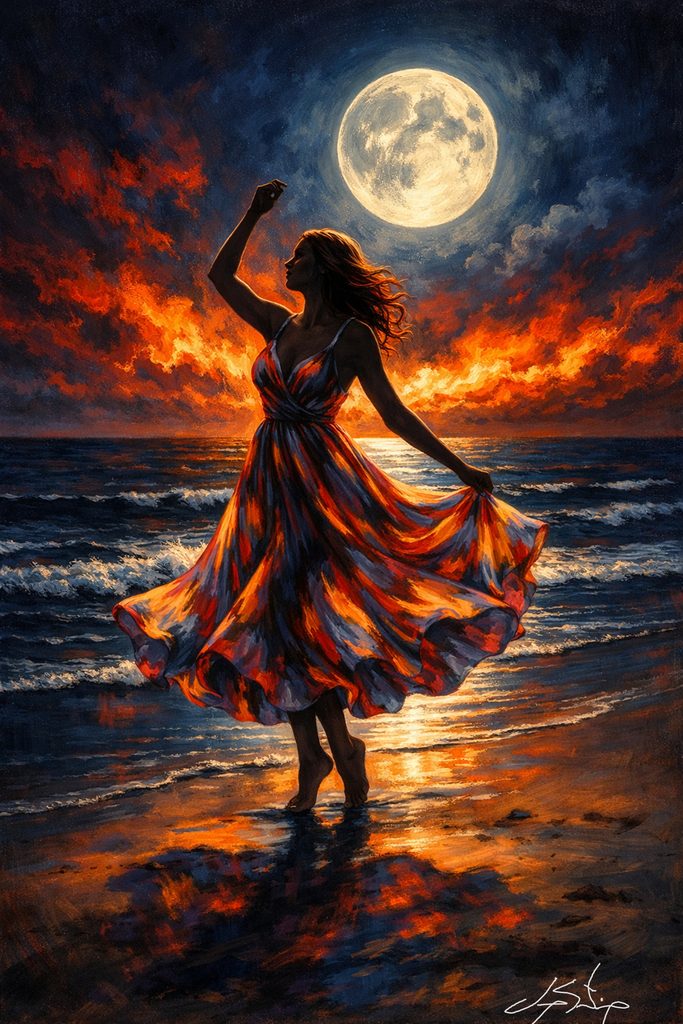Sunset Beach Dance Silhouette