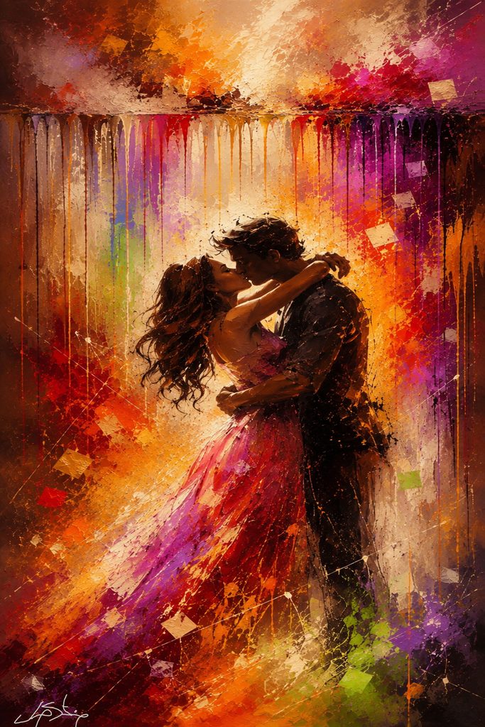 Romantic Couple Embracing Abstract