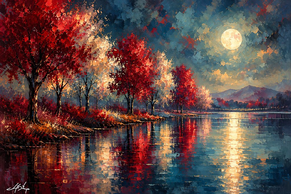 moonlit autumn landscape