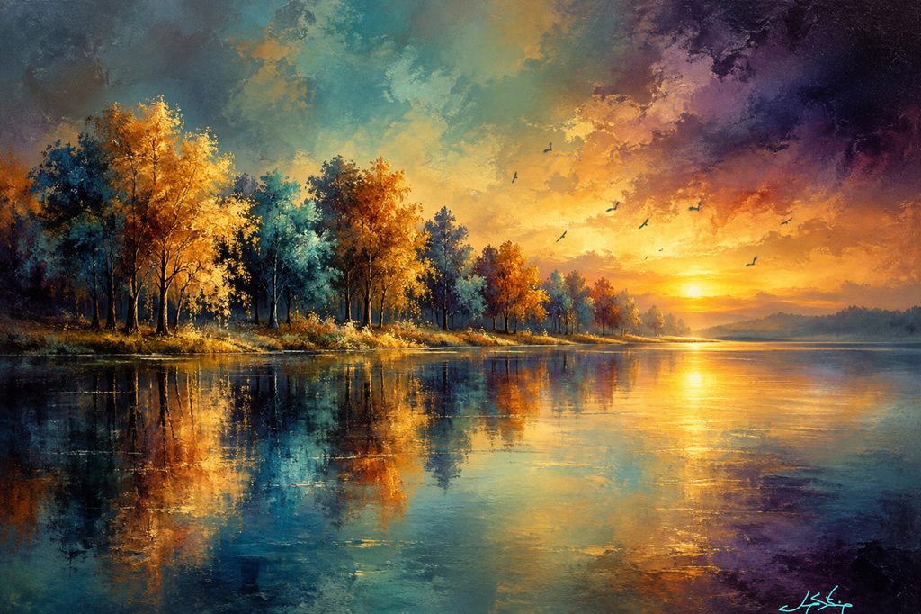 Autumn River Sunset art print